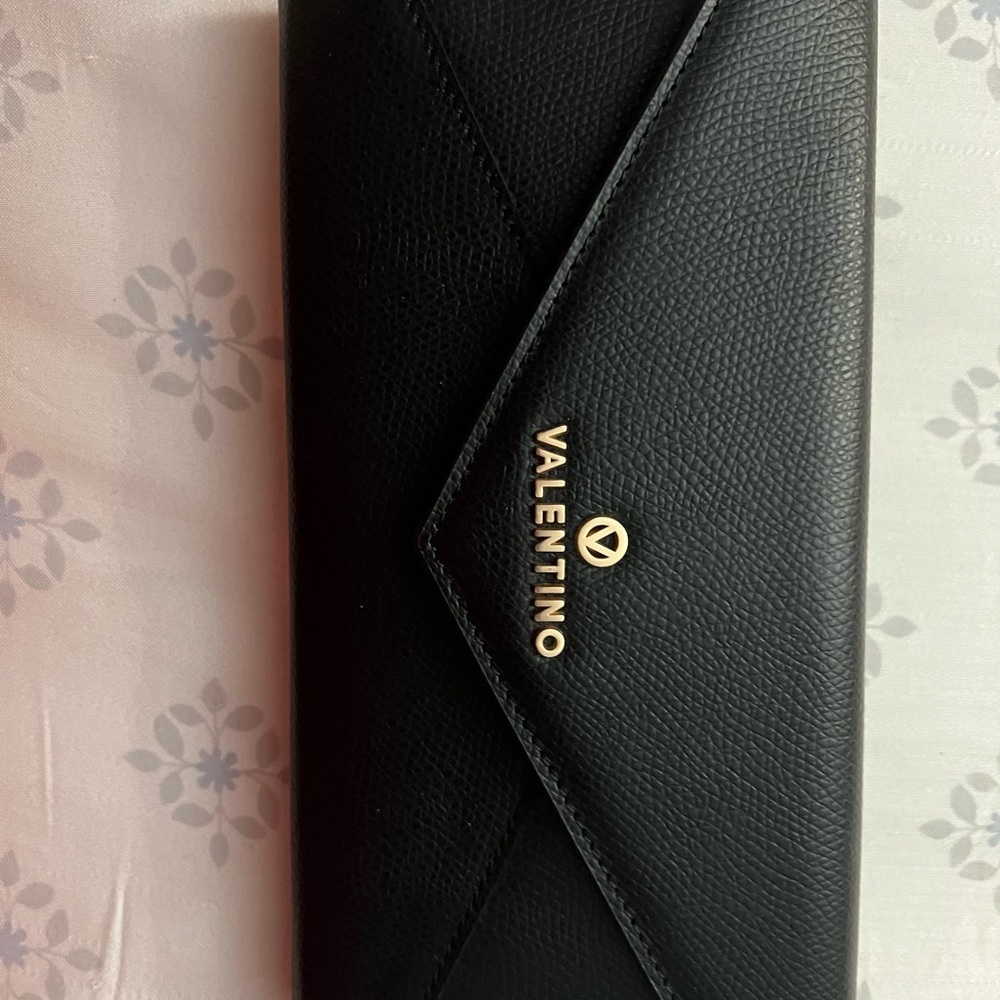 Valentino Black Leather wallet with gold accents